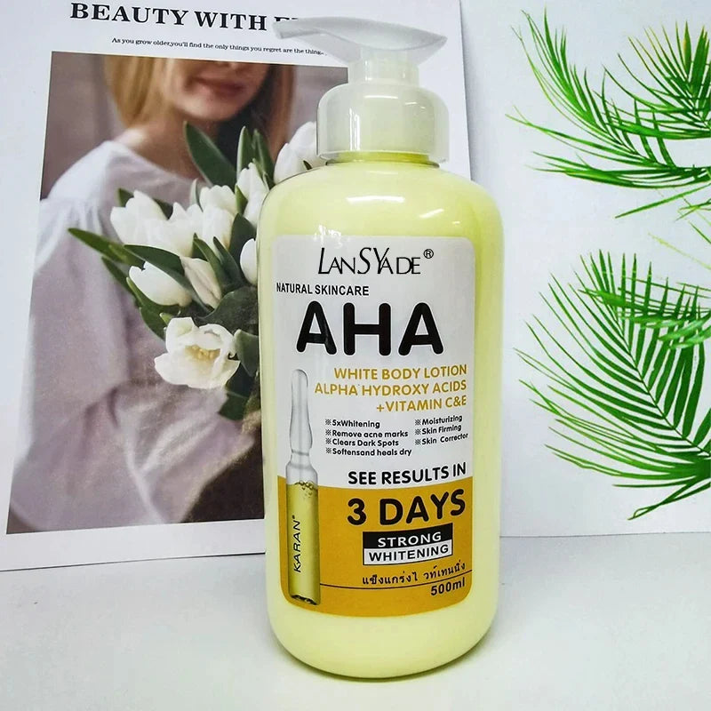 500ml Whitening Body Cream – AHA, Vitamin C&E Moisturizing Lotion for Acne Mark Removal & Skin Lightening