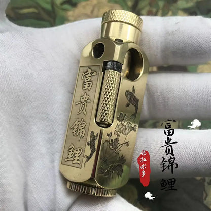 Handmade Brass Carved Trench Kerosene Lighter – Vintage Flamidor Gasoline Lighter, Heavy Men's Smoking Gift Collection
