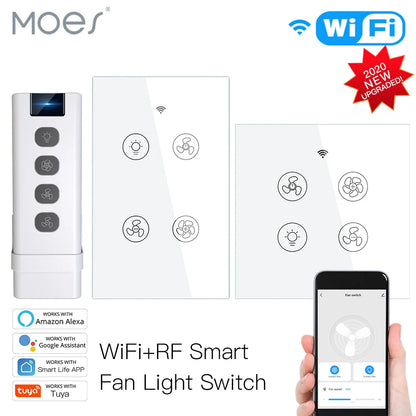 WiFi RF Smart Ceiling Fan Light – 2/3 Way Control, Speed Control, Smart Life/Tuya App, Alexa & Google Home Compatible