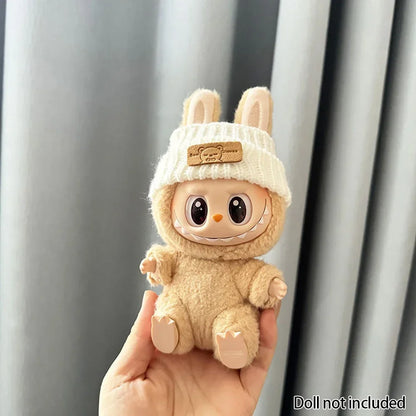 Labubu Doll Clothes Outfit (15-17cm) – Sitting Party Bear Accessories with Scarf, Hat & Bag