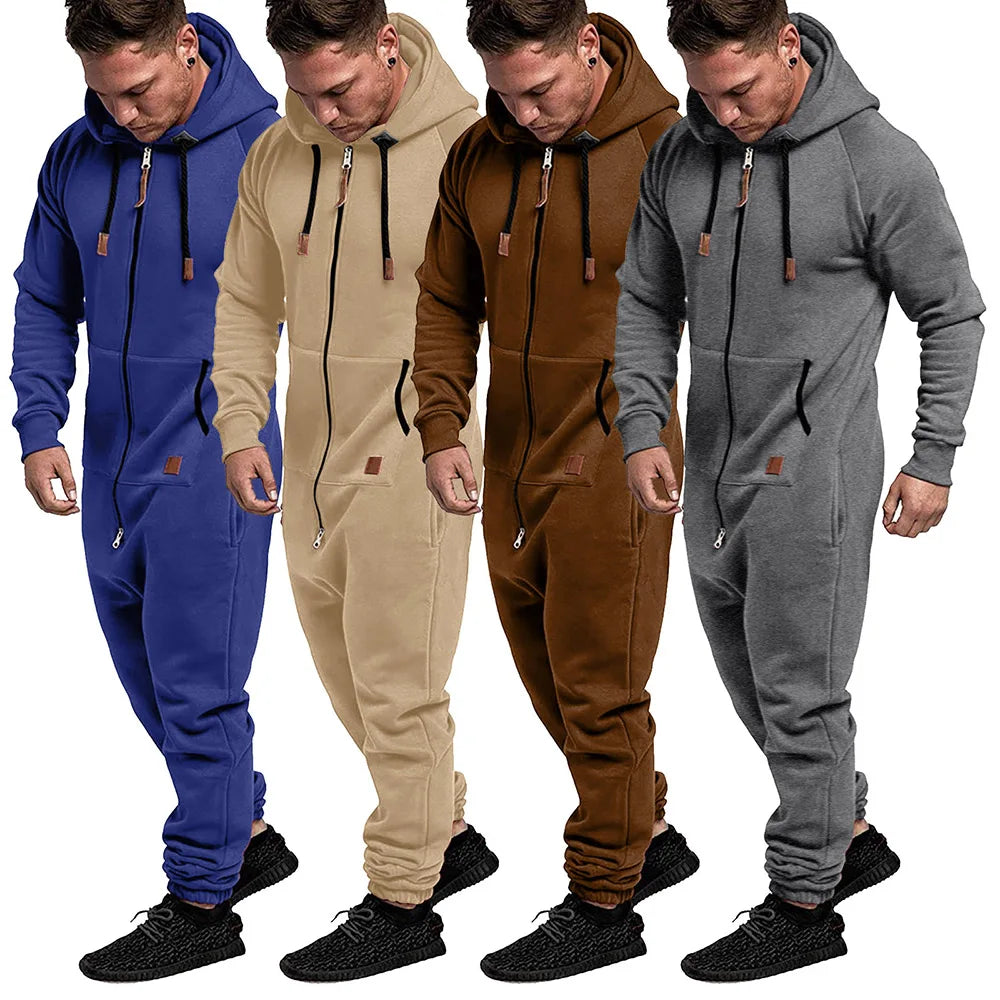 New 3D Full Design Jumpsuit Pajamas — Men’s Long-Sleeve Sports Pants & Solid Color Zipper Hoodie Casual Outfit