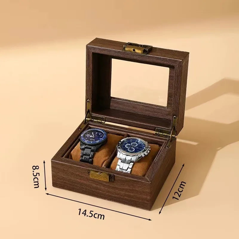 DELESYS Retro Imitation Wood Grain Leather Watch Box — Creative Gift Storage Case for Watches, Glasses & Accessories