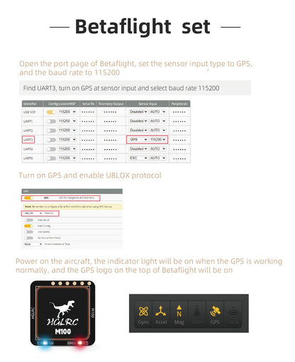 HGLRC M100-5883 M10 GPS Module with Compass – Ceramic Antenna & On-board LEDs, 21x21mm for RC Airplane FPV Long Range