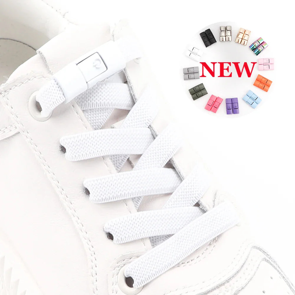 No Tie Shoelaces: Press Lock Elastic Laces for Sneakers Kids Adults, 8MM Widened Flat Shoelaces for Shoes