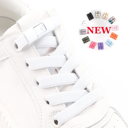 No Tie Shoelaces: Press Lock Elastic Laces for Sneakers Kids Adults, 8MM Widened Flat Shoelaces for Shoes