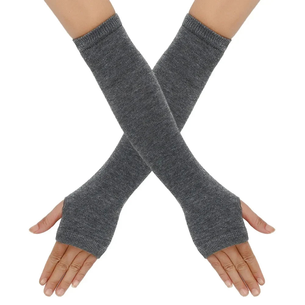Warm Knitted Long Fingerless Gloves – Striped Elbow Mittens for Women, Fashion Christmas Gift