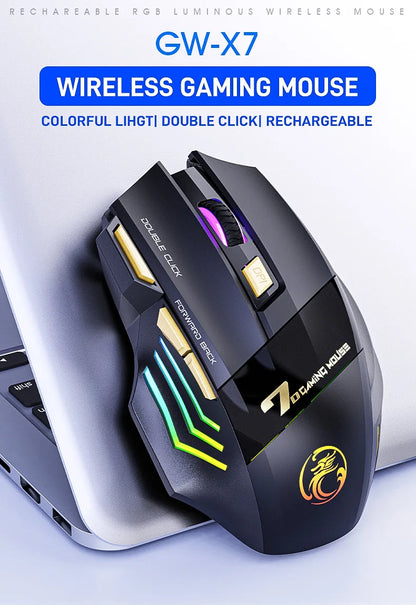 IMICE GW-X7 Wireless Gaming Mouse | 3200DPI, Dual Mode, Rechargeable, 7 Keys, Silent, Bluetooth, 7-Color LED
