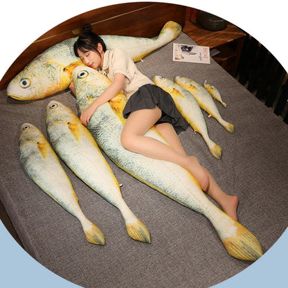 Big Yellow Croaker Plush Toy – Long Cushion Pillow for Boys’ Bedroom Decor & Gift