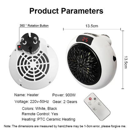 Portable Electric PTC Ceramic Heater — Mini Hot Air Fan for Home, Desktop, or Wall Mount Winter Heating