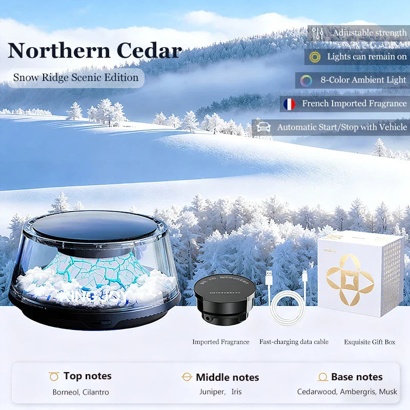 Solar Car Electric Aromatherapy Diffuser – AI Adjustable, Simulated Glacier Color, Alcohol-Free for Car, Home, Bedroom Gift