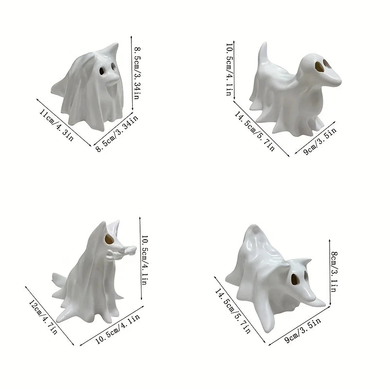 Dog Resin Statue - Halloween Decor Cute Spooky White Resin Figurine for Garden Witch Theme Party - No Candles, Halloween Props