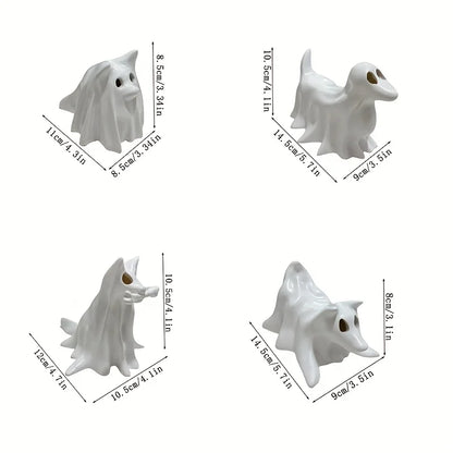 Dog Resin Statue - Halloween Decor Cute Spooky White Resin Figurine for Garden Witch Theme Party - No Candles, Halloween Props