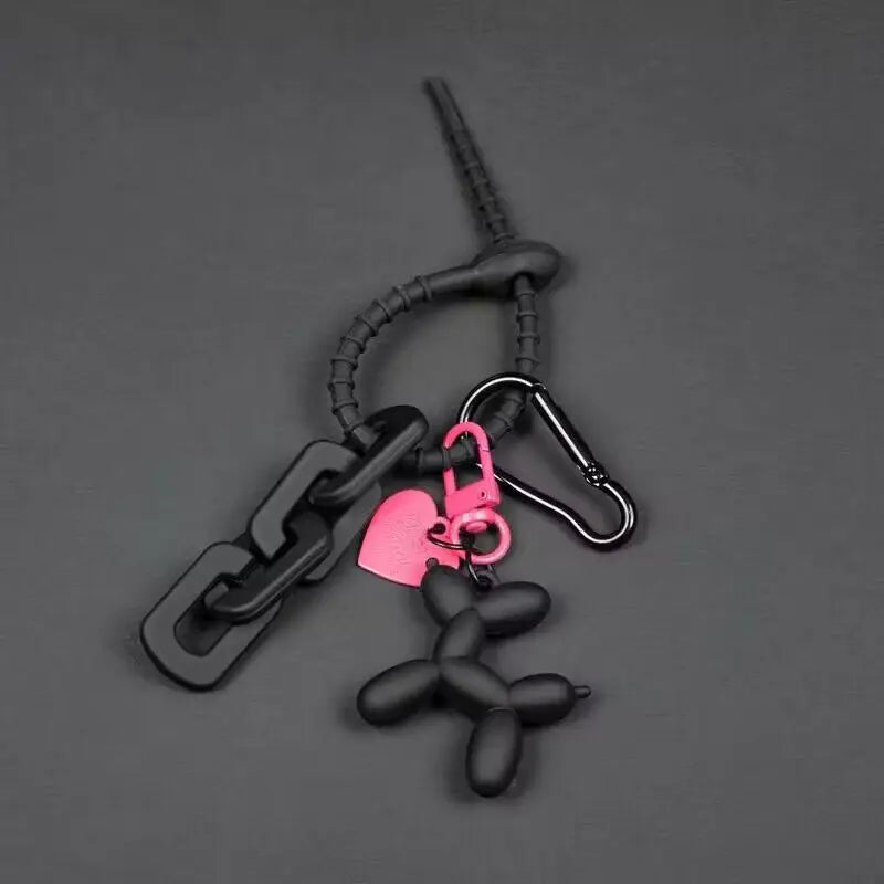 Y2K Cute Punk Black Balloon Dog Keychain – Sweet INS Style Car & Couple Key Ring Gift for Girls