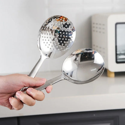 Large Stainless Steel Round Spoon — Big Head Rice Serving Spoon with Drain Holes, Heat-Resistant Kitchen Utensil