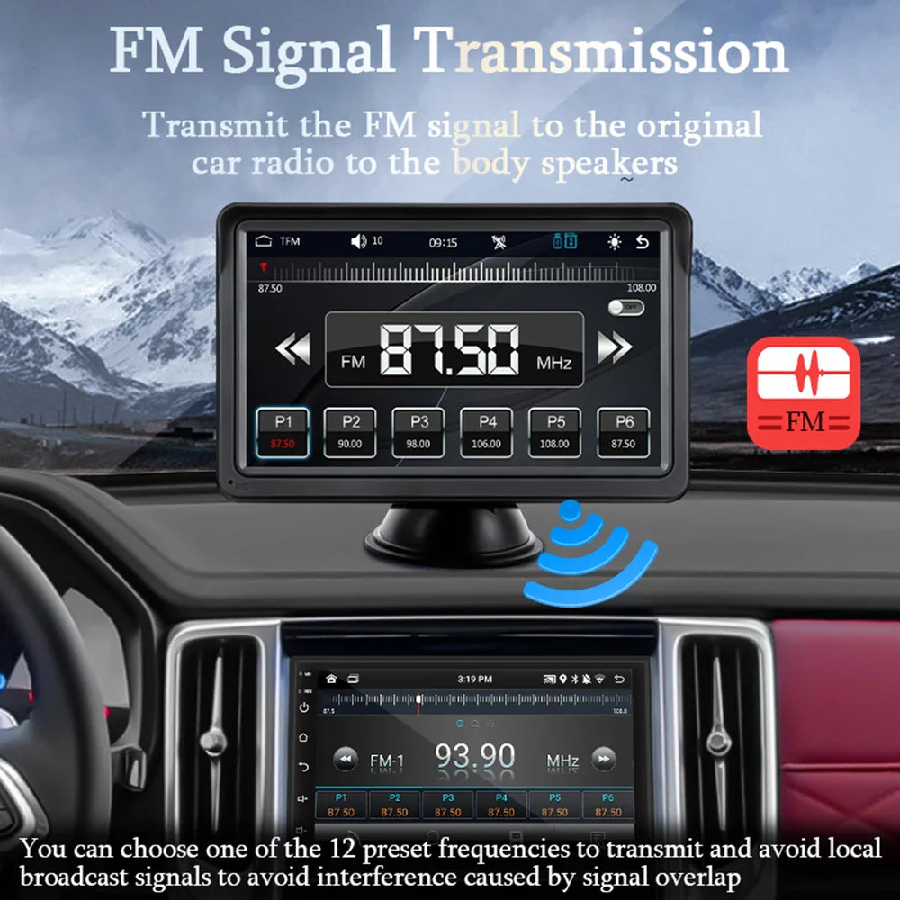 HIPPBQCC 7-Inch Car Radio – CarPlay & Android Auto Multimedia Player, Portable Touch Screen, USB/AUX, Rear View Camera Support