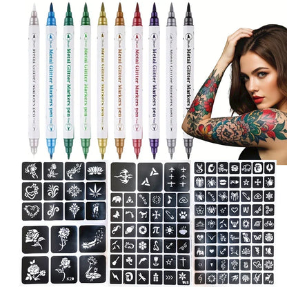 Temporary Skin Tattoo Pen – 10 Colors, Dual-Ended for Bold & Fine Lines, Long-Lasting Body & Face Art