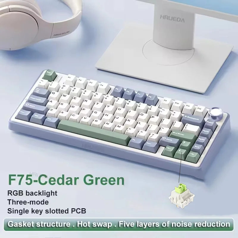 AULA F75 75% Mechanical Gaming Keyboard – 2.4G Wireless, Bluetooth, Wired, RGB, OEM Profile, Gasket Structure