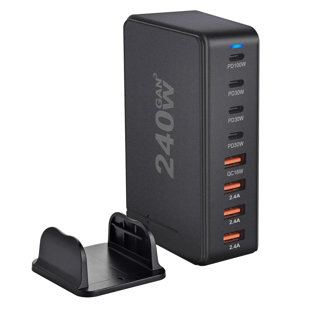 240W Desktop GaN Charger: 8-Port USB Type C PD Charger - Fast Charge 3.0 for Mobile Devices