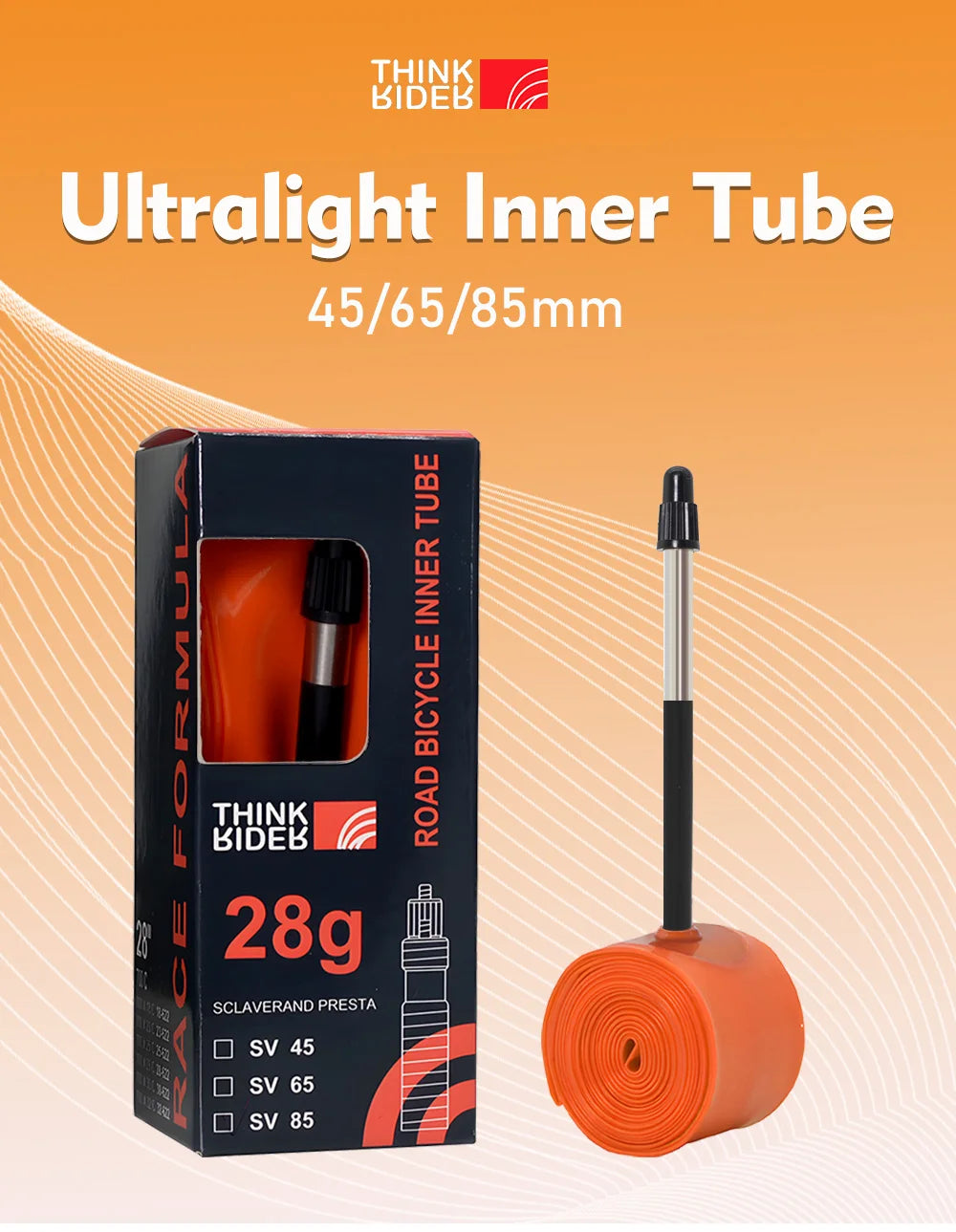 ThinkRider Ultralight 28g Bike Inner Tube — 700x18/25/28/32 TPU Road Bicycle Tire with 65mm French Valve