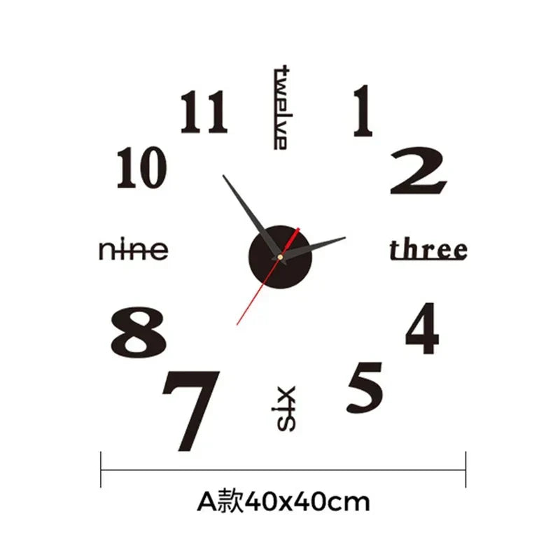 Large 3D DIY Silent Wall Clock — Simple Modern Punch-Free Wall Sticker in Black, Gold, or Silver