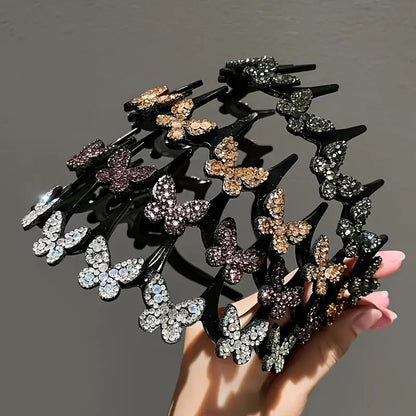 Rhinestone Butterfly Wavy Headband - Stylish Flyaway Hair Holder for Women & Teens