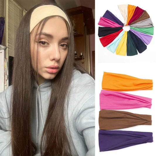 New Women Solid Color Elastic Hair Bands – Yoga Headband, Fashion Turban, Makeup Hair Hoop, Vintage Knotted Headwrap Hair Accessories