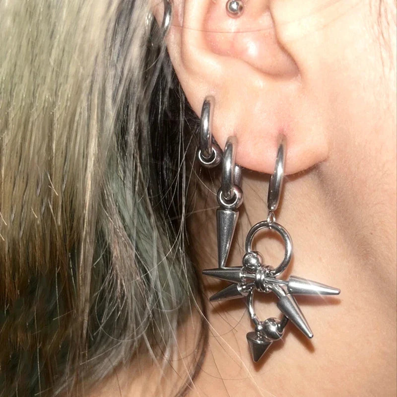 Gothic Tiger Nail Earrings - Punk Rivet Grunge Rock Chain Jewelry for Women