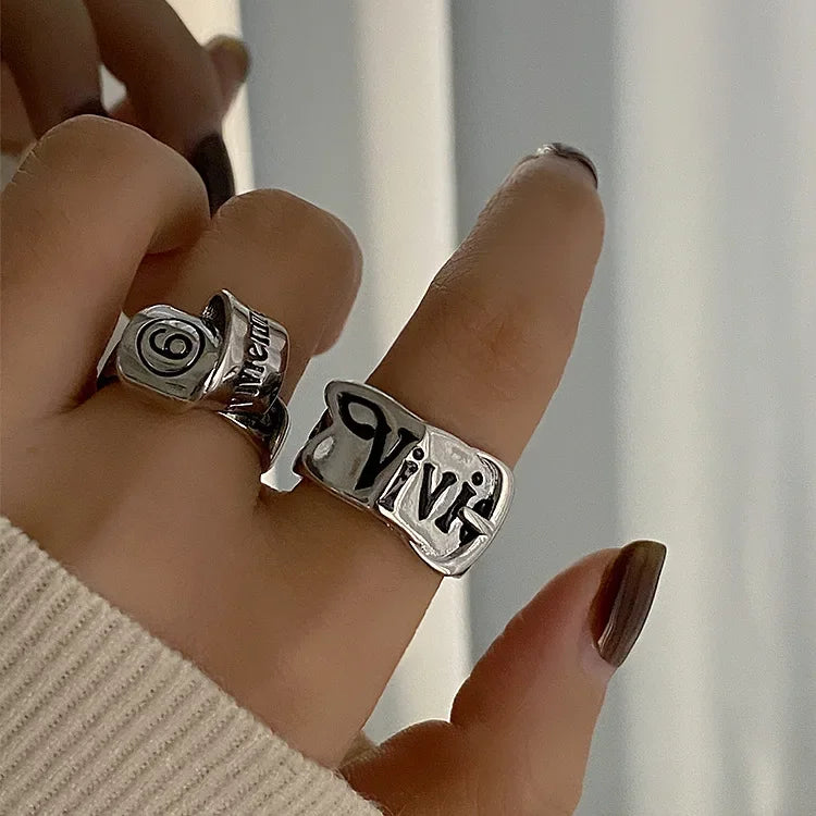 Personalized Girls' Open Ring – Retro Y2K English Letter Jewelry Accessory, 1/2pcs Party Gift