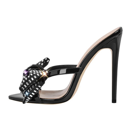 Women’s Crystal Butterfly Mules - Pointed Toe Slip-On High Heel Sandals for Wedding & Party Wear