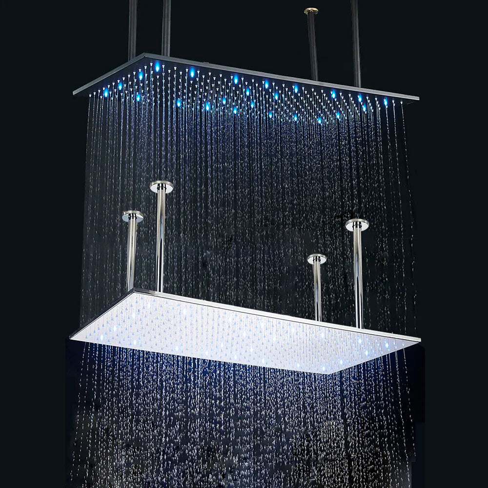 Black Ceiling Mounted LED Rainfall Shower Head – Intelligent Remote Control Concealed Waterfall Tap
