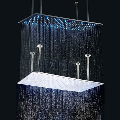 Black Ceiling Mounted LED Rainfall Shower Head – Intelligent Remote Control Concealed Waterfall Tap