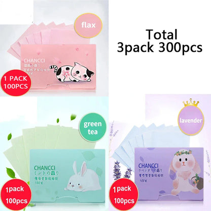 100/300PCS or 6 Packs Portable Facial Oil Blotting Papers – Oil Control & Face Cleansing Wipes