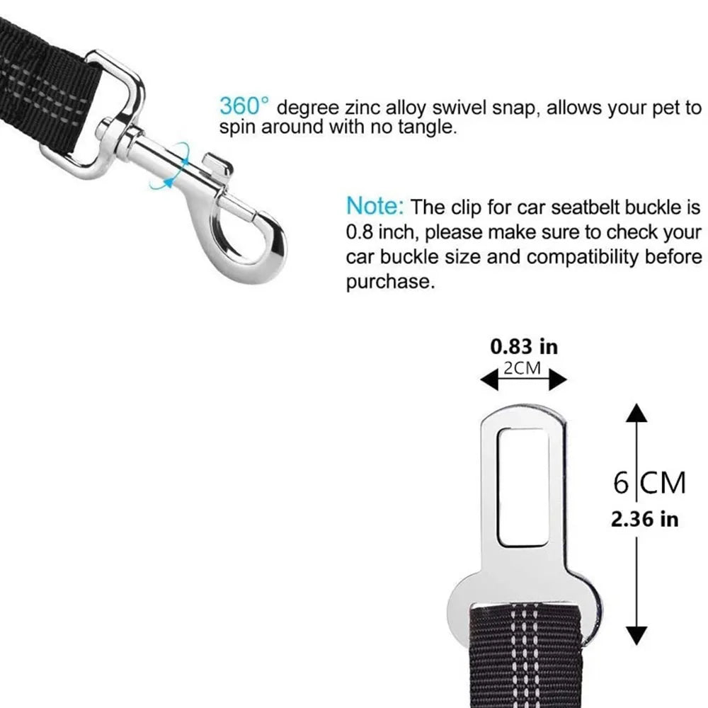 Adjustable Dog Car Seat Belt Harness – Nylon Reflective Elastic Safety Strap with Cushioning for Pet Travel