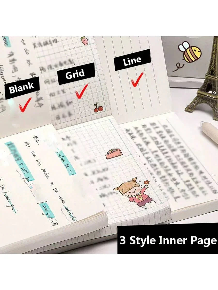Ultra Thick A5 Blank Line Grid Notebook – Retro Student Draft Pad, 256 Pages, Practical Diary Notepad