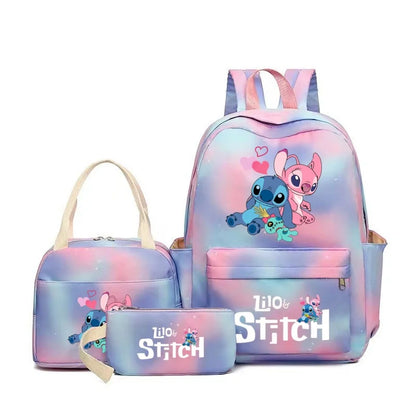3pcs Stitch Large Capacity Backpack Set – Cartoon Schoolbag with Lunch Bag & Pencil Case for Kids & Girls