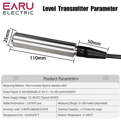 Level Sensor Transmitter – 4-20mA, 0-5V, 0-10V RS485 Output Liquid Level Probe Detector with Float Switch Controller