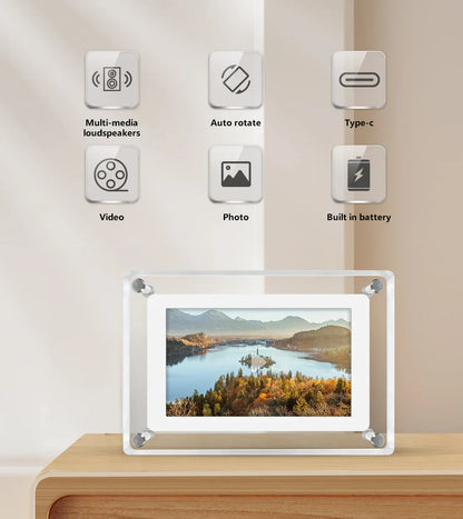 5-Inch Acrylic Digital Photo Frame — Vertical IPS Display, 4GB Memory & 1200mAh Battery | Portable Digital Picture Frame