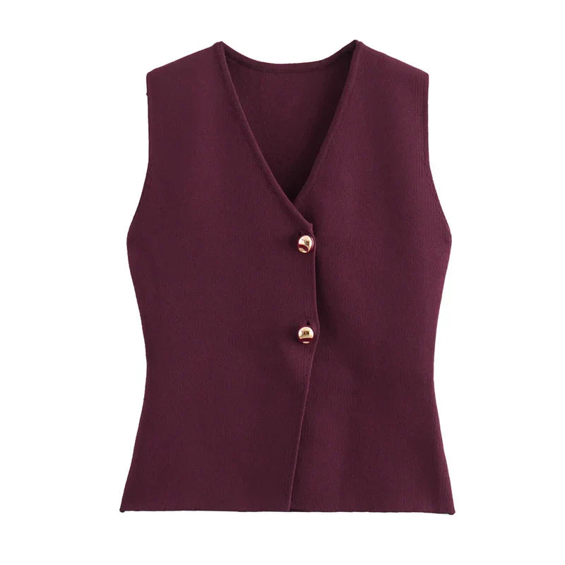 TRAF 2024 Women's Knit Vest Top – Cropped Sleeveless, Button Front, Summer Knitted Holiday Short Tops