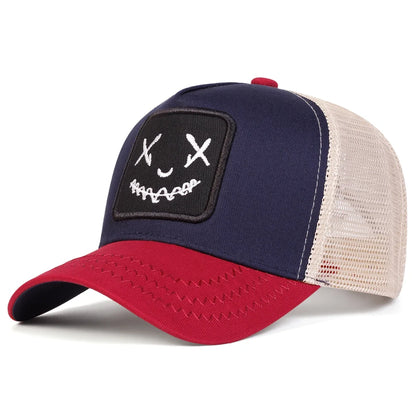 Ghost Face Embroidery Baseball Cap - Unisex Adjustable Mesh Hat for Spring Summer Outdoor Sun Protection