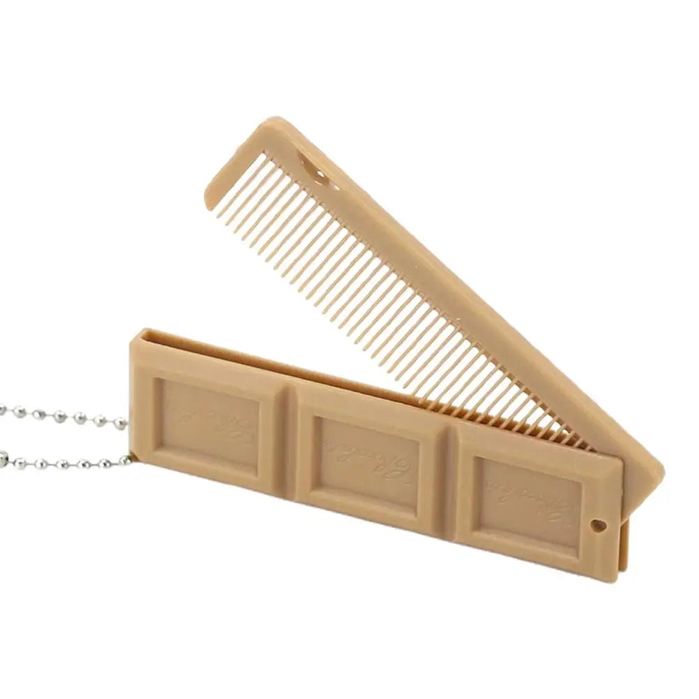 2-in-1 Chocolate Folding Comb with Mirror - Portable Massage Hair Brush for Travel Salon Styling & Smooth Hair Care