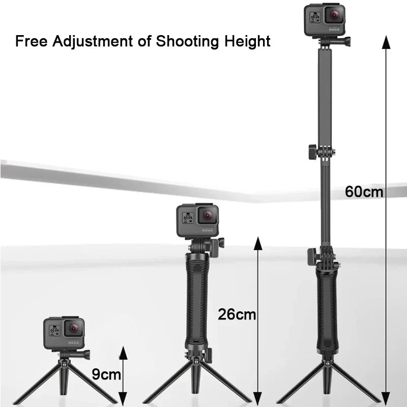 3-Fold Waterproof Selfie Stick & Mini Tripod – 3-Way Monopod Stand for GoPro 7–12, Insta360, Osmo Action Cameras