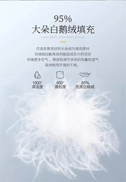 Premium White Goose Down Comforter – Winter Warm Feather Duvet, Lightweight & Cozy, Queen/King Size, Pinch Pleated 3D Design