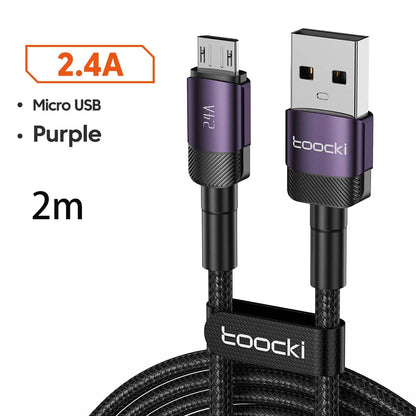 Toocki 2.4A Micro USB Cable – Fast Charging QC PD Data Cord for Samsung S6/S7, Redmi Note, Earphones, Fans