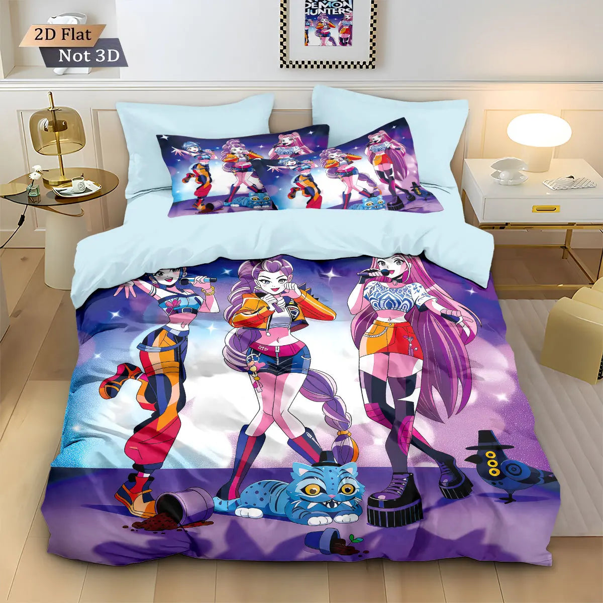 Anime Demon Hunters Zoey Mira Bedding Set – Duvet Cover for Kids, Teens & Adults, Single to King Size Gift