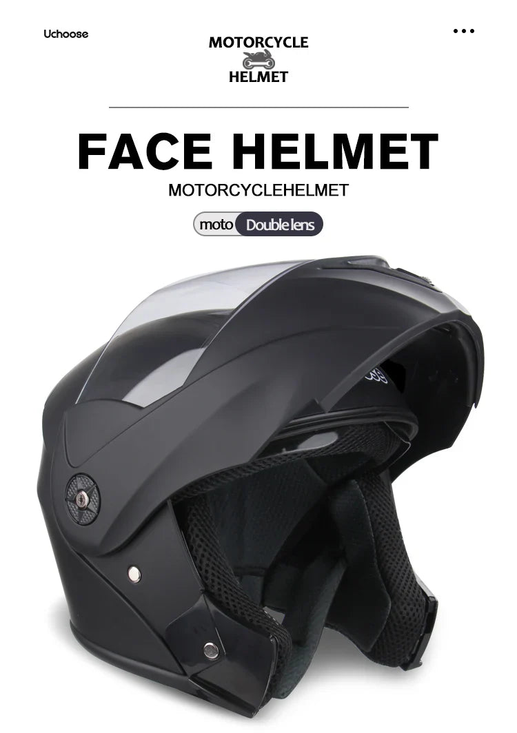 New Full Face Motorcycle Helmet – Racing Helmet with Double Sun Visor & Flip-Up Double Lens for Men & Women, DOT Certified