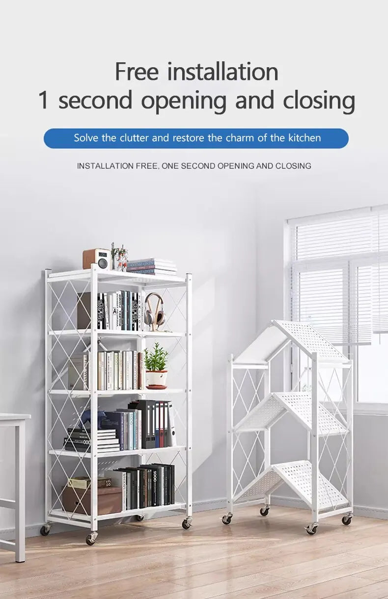 Foldable Large Iron Frame Storage Shelves – Installation-Free Standing Metal Shelving Unit for Kitchen