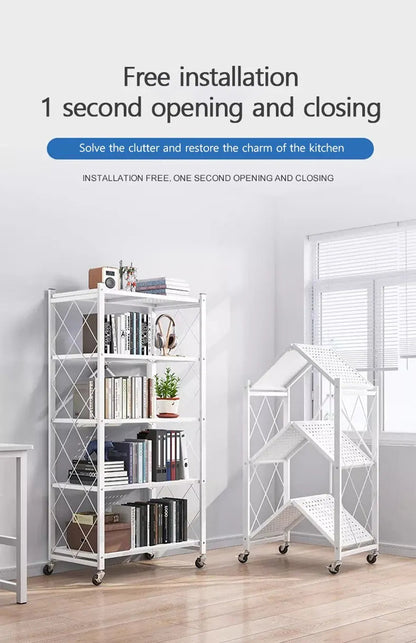 Foldable Large Iron Frame Storage Shelves – Installation-Free Standing Metal Shelving Unit for Kitchen