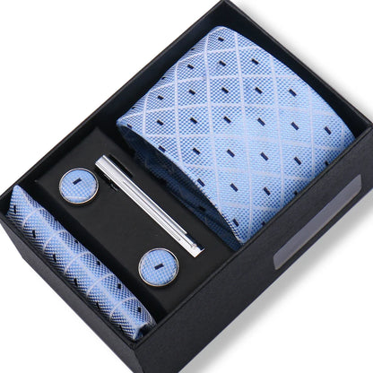 Men’s Green Tie Gift Box Set - Premium Business Necktie with Hanky, Cufflinks & Tie Clip for Wedding Formal Wear