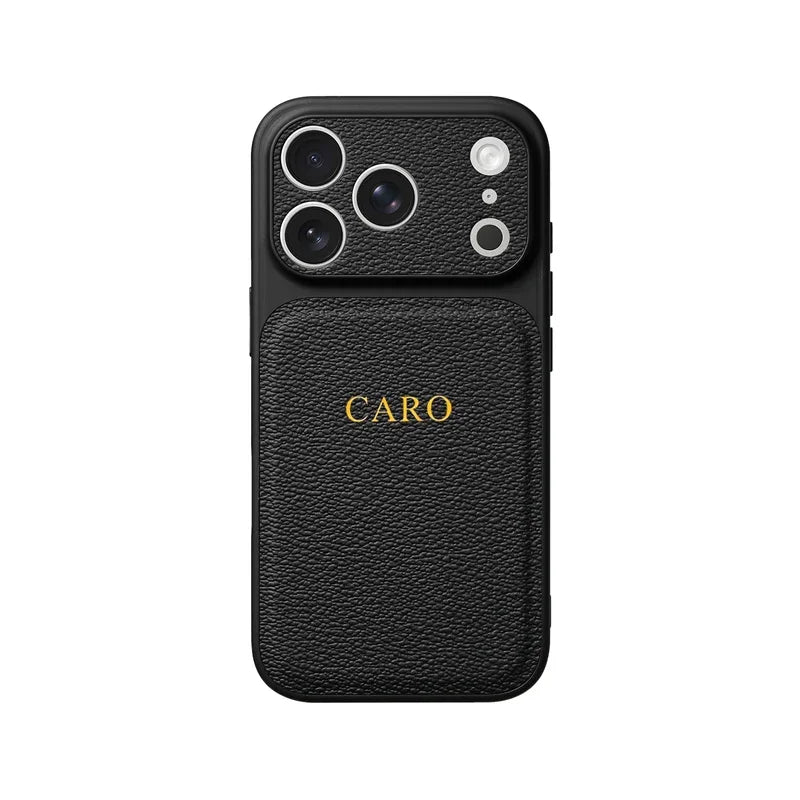 Personalized Initial Leather iPhone Case - Luxury Gold & Silver Monogram Cover with Lens Protection for iPhone 13–17 Series