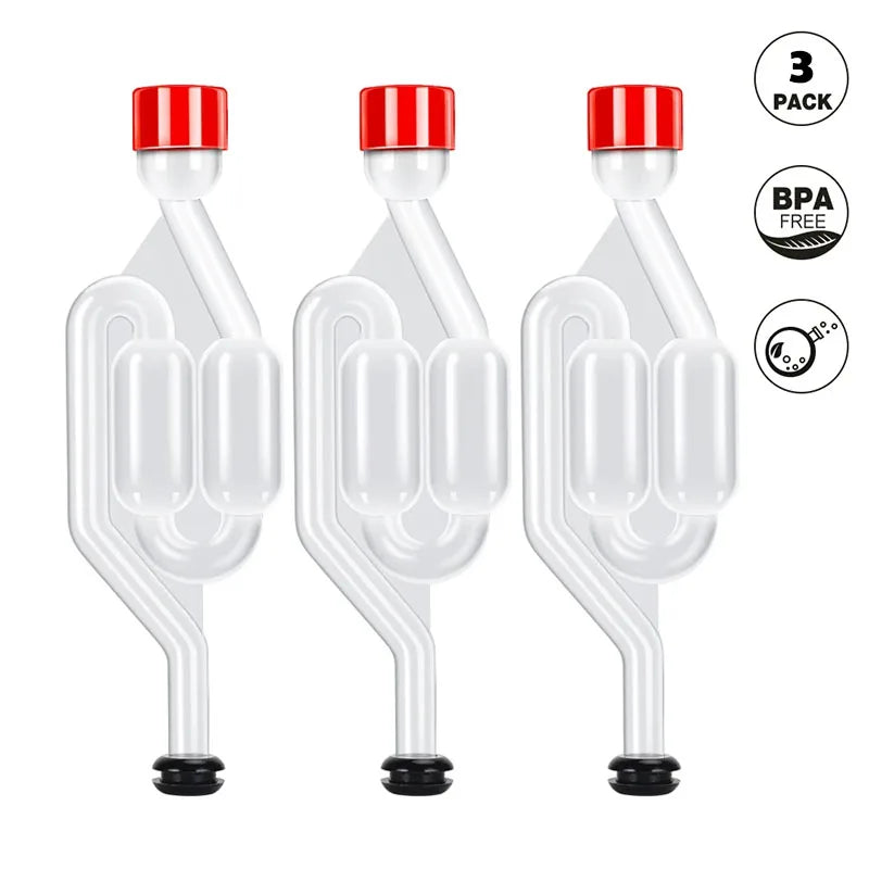 3PCS S-Shape Airlocks for Homebrewing – Bubble Airlock Carboys Stopper & Fermenter Seal Valve with Food-Grade Grommets for Wine Making